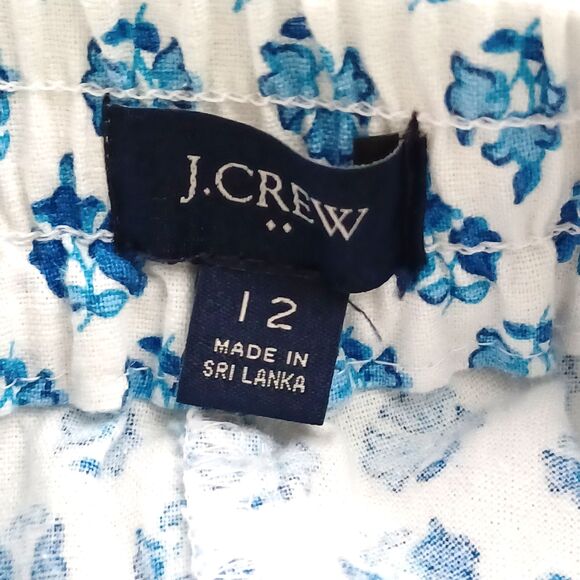 J Crew Pants Linen Cotton Blend Size 12 Block Print Floral Beach Preppy Cuffed - Picture 5 of 8